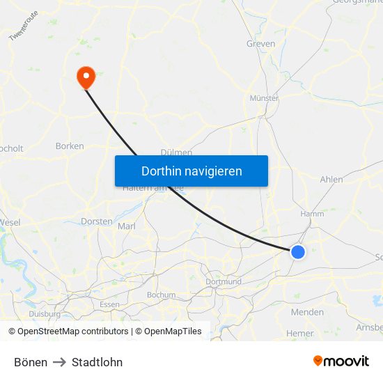 Bönen to Stadtlohn map