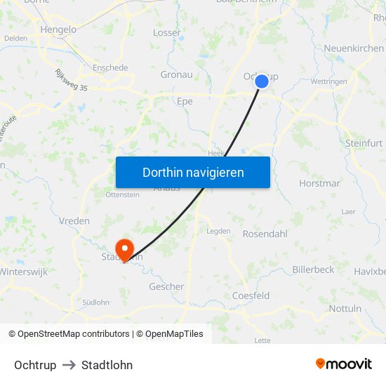 Ochtrup to Stadtlohn map