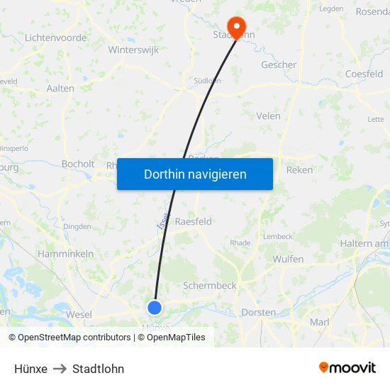 Hünxe to Stadtlohn map