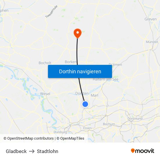 Gladbeck to Stadtlohn map