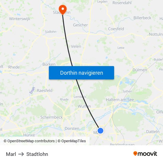 Marl to Stadtlohn map