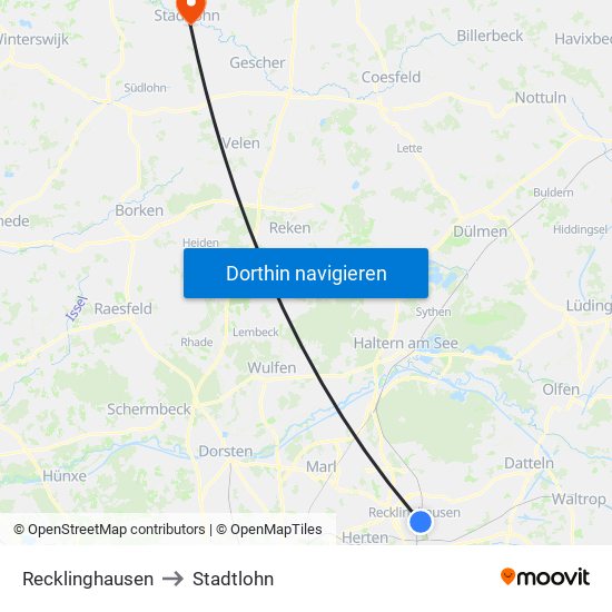 Recklinghausen to Stadtlohn map