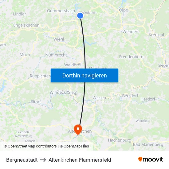 Bergneustadt to Altenkirchen-Flammersfeld map
