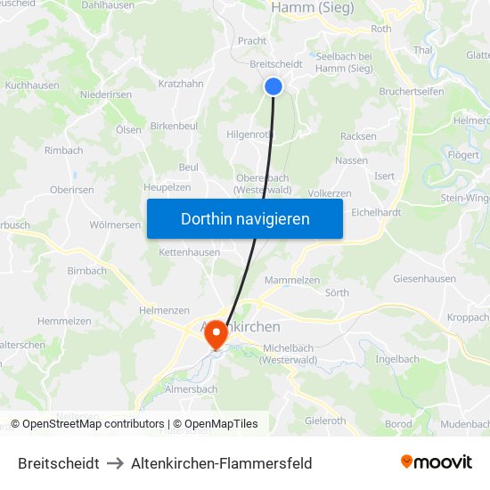 Breitscheidt to Altenkirchen-Flammersfeld map