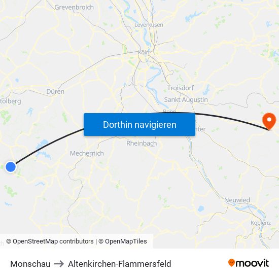 Monschau to Altenkirchen-Flammersfeld map