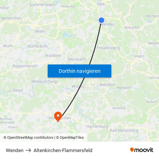 Wenden to Altenkirchen-Flammersfeld map