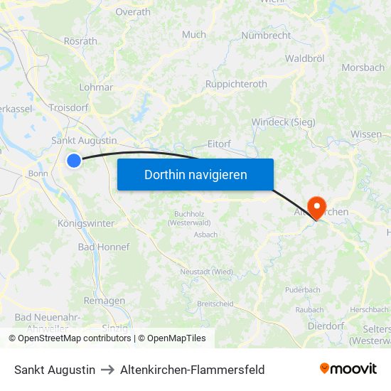 Sankt Augustin to Altenkirchen-Flammersfeld map