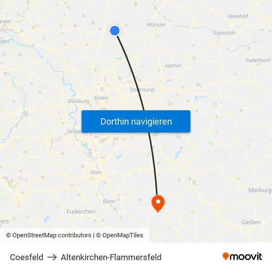 Coesfeld to Altenkirchen-Flammersfeld map