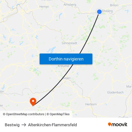 Bestwig to Altenkirchen-Flammersfeld map