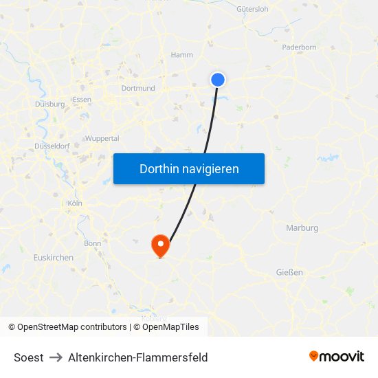 Soest to Altenkirchen-Flammersfeld map