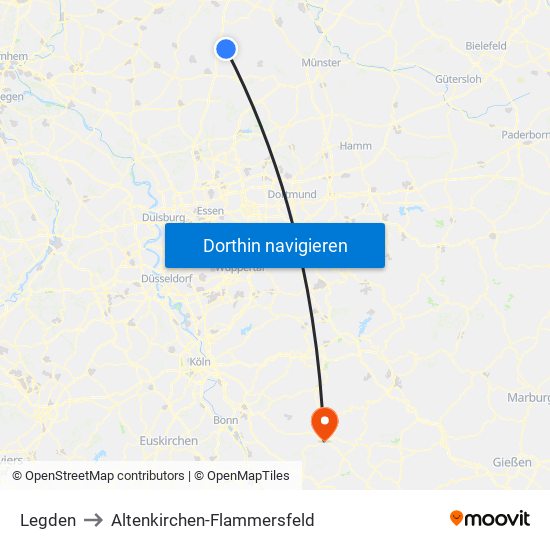 Legden to Altenkirchen-Flammersfeld map