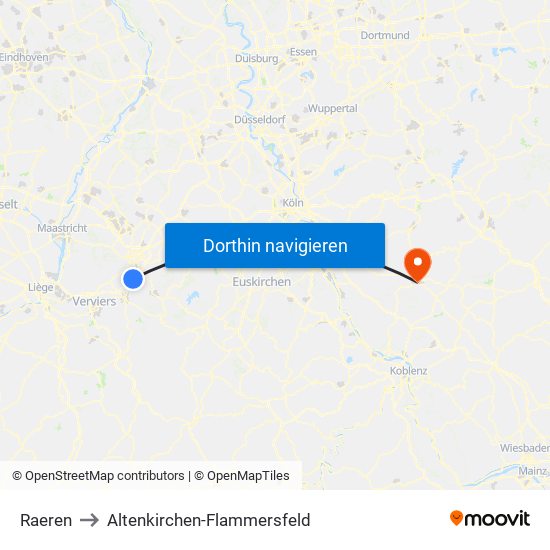 Raeren to Altenkirchen-Flammersfeld map