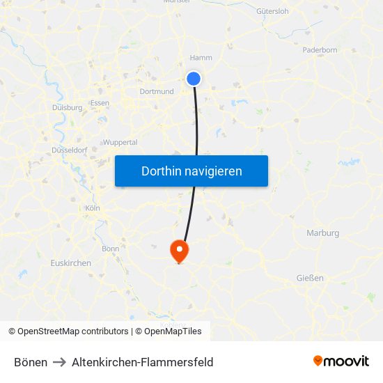 Bönen to Altenkirchen-Flammersfeld map