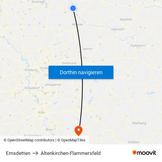 Emsdetten to Altenkirchen-Flammersfeld map