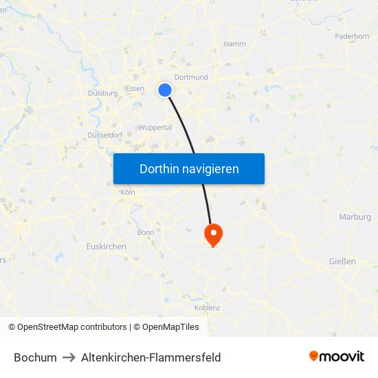 Bochum to Altenkirchen-Flammersfeld map