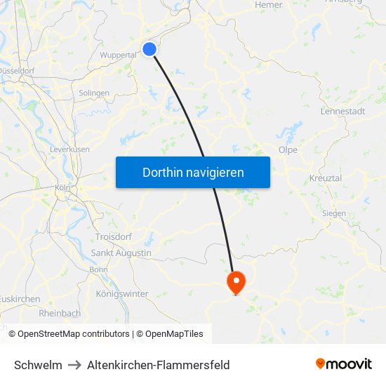 Schwelm to Altenkirchen-Flammersfeld map