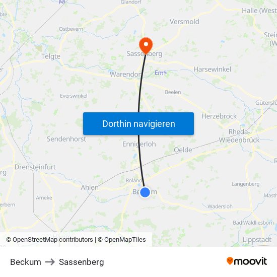Beckum to Sassenberg map