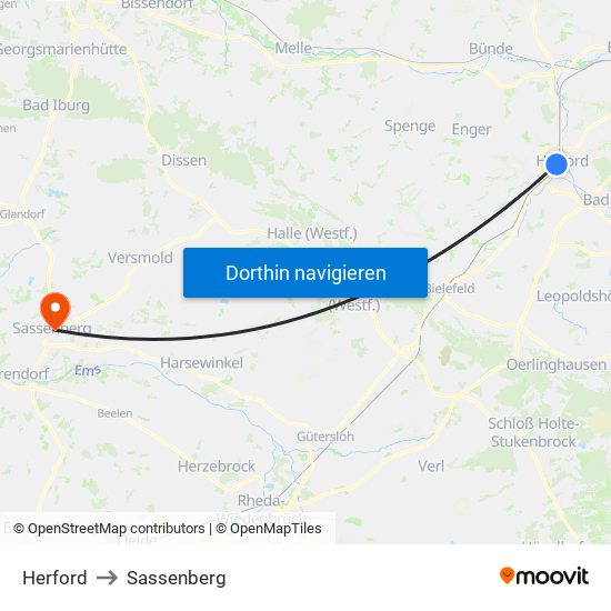 Herford to Sassenberg map