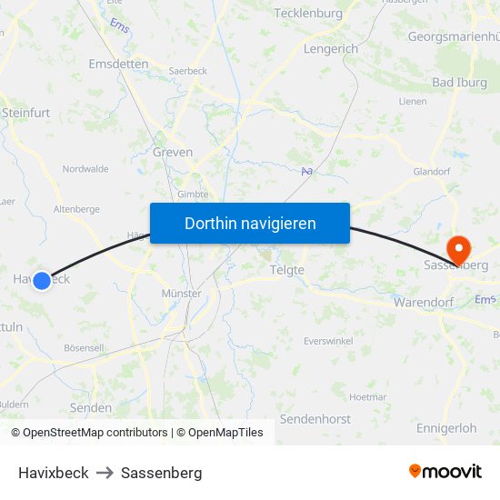 Havixbeck to Sassenberg map