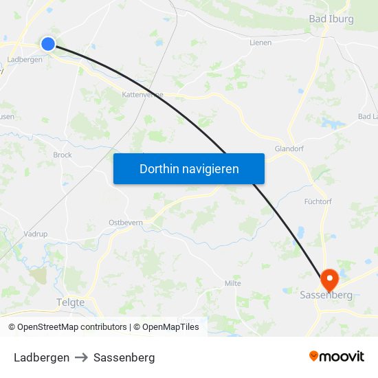 Ladbergen to Sassenberg map