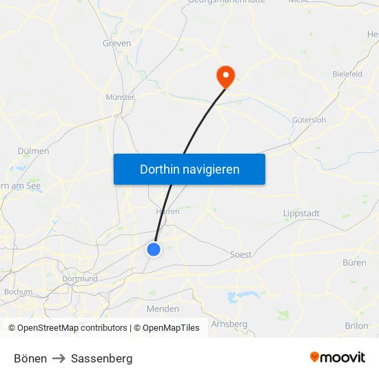 Bönen to Sassenberg map