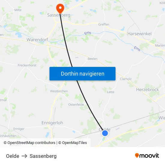 Oelde to Sassenberg map