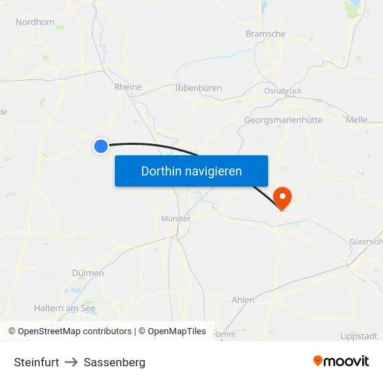 Steinfurt to Sassenberg map