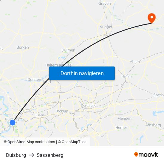 Duisburg to Sassenberg map