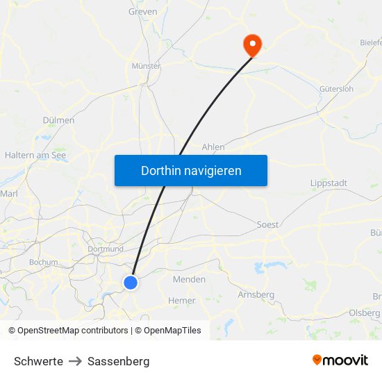 Schwerte to Sassenberg map