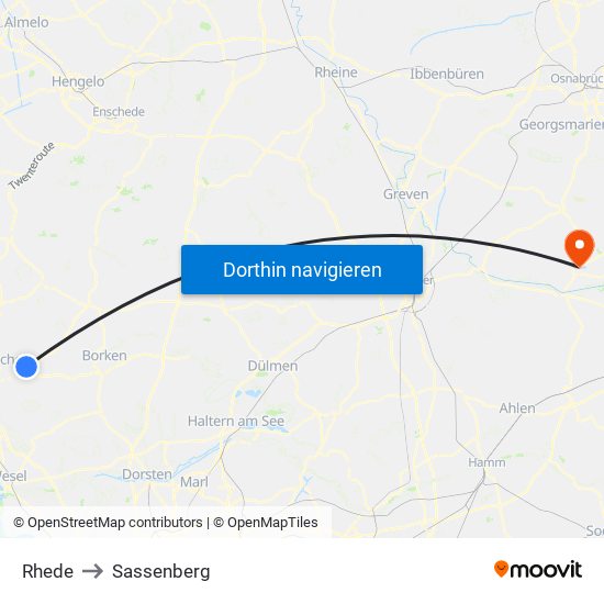 Rhede to Sassenberg map