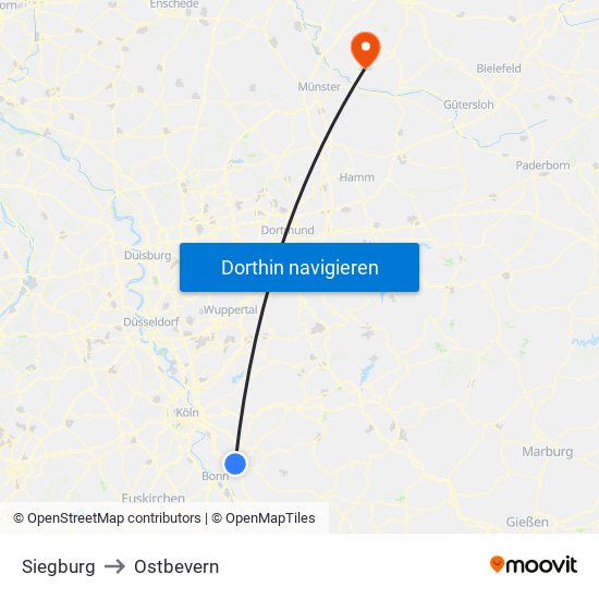 Siegburg to Ostbevern map