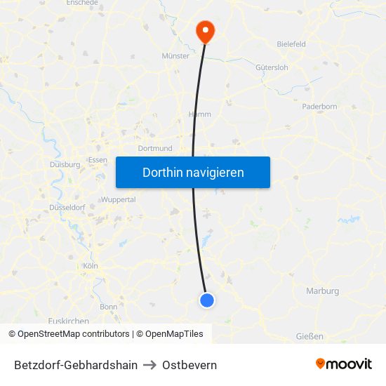 Betzdorf-Gebhardshain to Ostbevern map