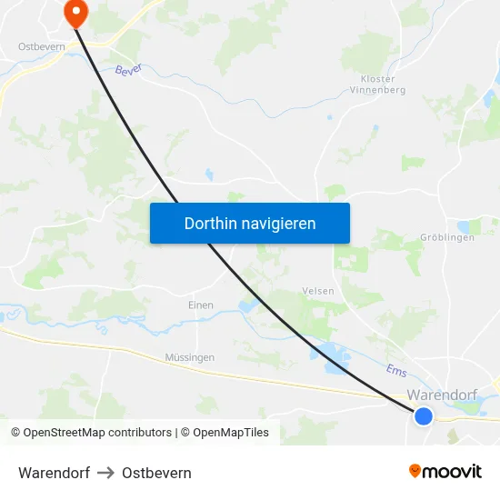 Warendorf to Ostbevern map