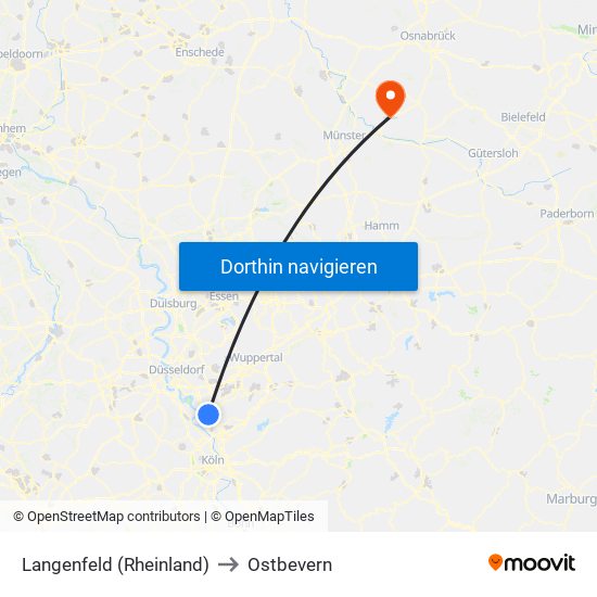 Langenfeld (Rheinland) to Ostbevern map