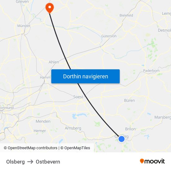 Olsberg to Ostbevern map