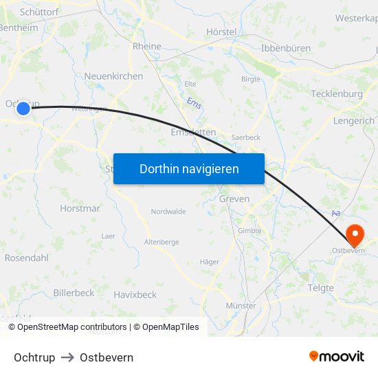 Ochtrup to Ostbevern map