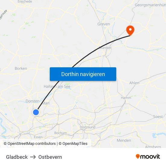 Gladbeck to Ostbevern map