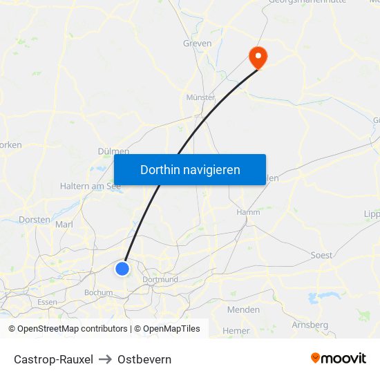 Castrop-Rauxel to Ostbevern map