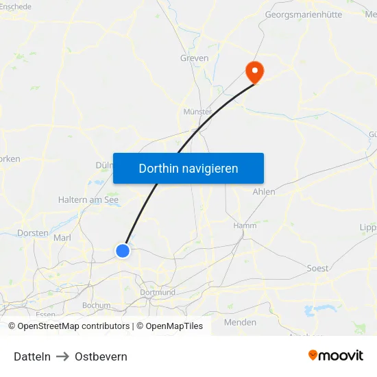 Datteln to Ostbevern map