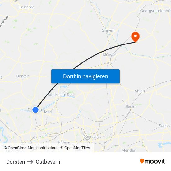 Dorsten to Ostbevern map