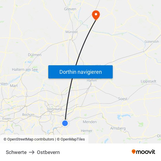 Schwerte to Ostbevern map