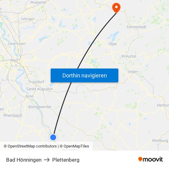 Bad Hönningen to Plettenberg map