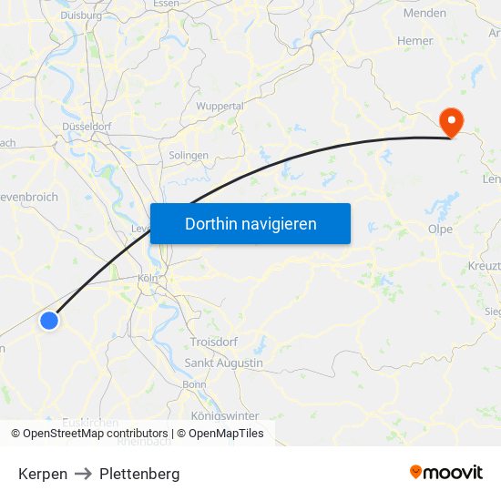 Kerpen to Plettenberg map