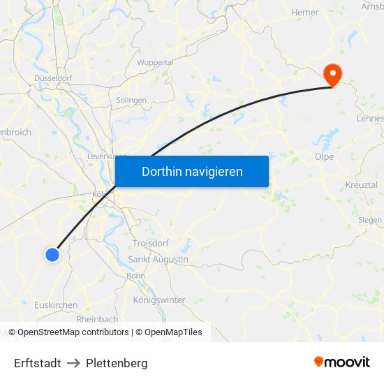 Erftstadt to Plettenberg map