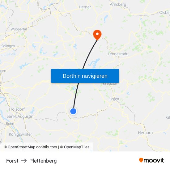 Forst to Plettenberg map