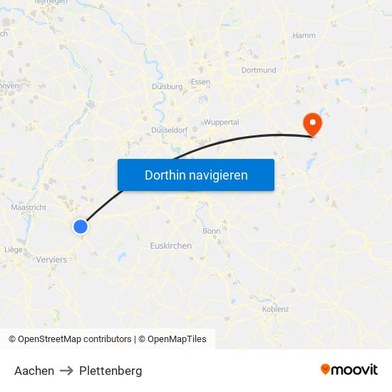 Aachen to Plettenberg map