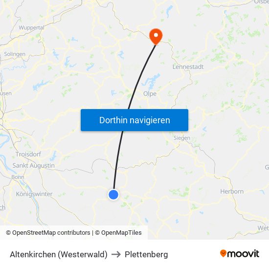 Altenkirchen (Westerwald) to Plettenberg map