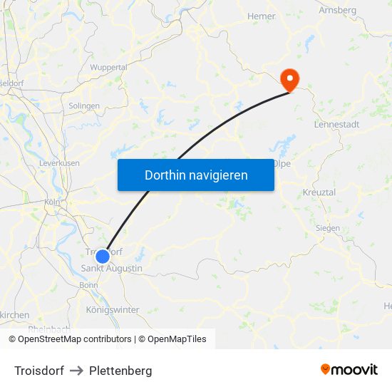 Troisdorf to Plettenberg map