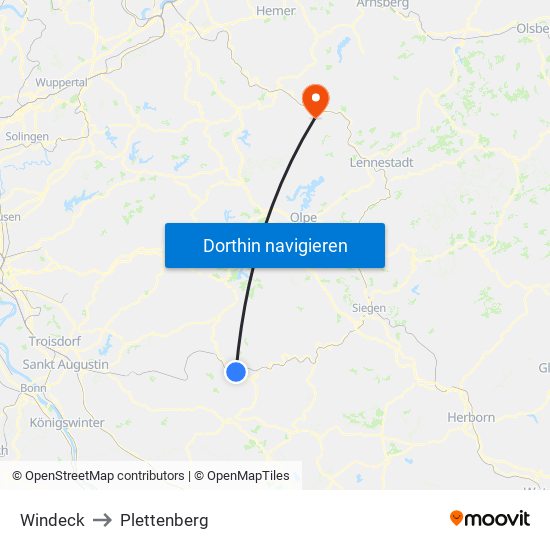 Windeck to Plettenberg map