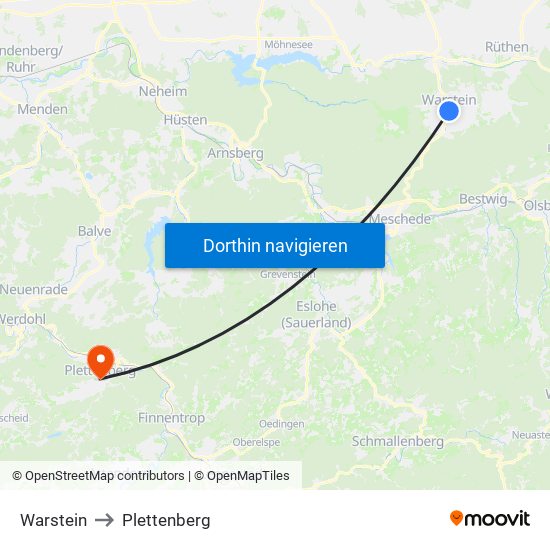 Warstein to Plettenberg map